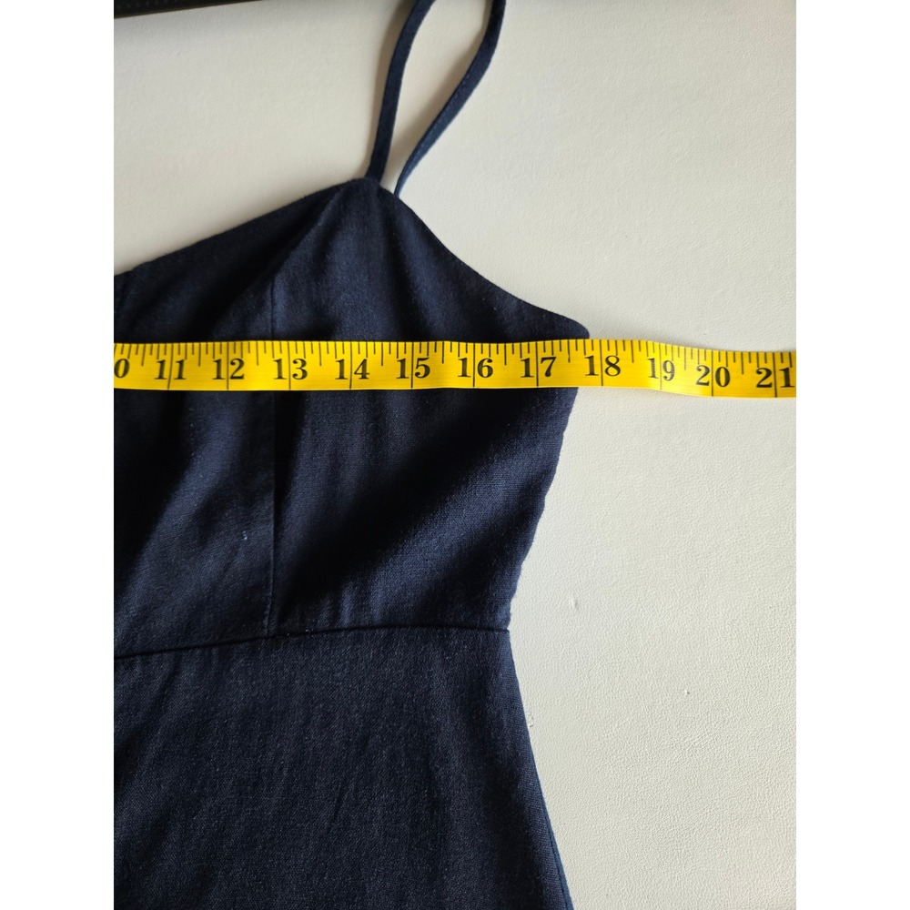 Yessica Navy Blue Linen Blend Button Front Midi Dress M Coastal Chic Minimalist - Picture 6 of 10
